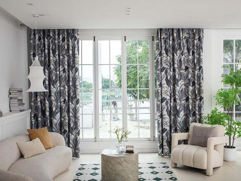 Țesătură de perdea de in Millet cu imprimeu cu frunze mari